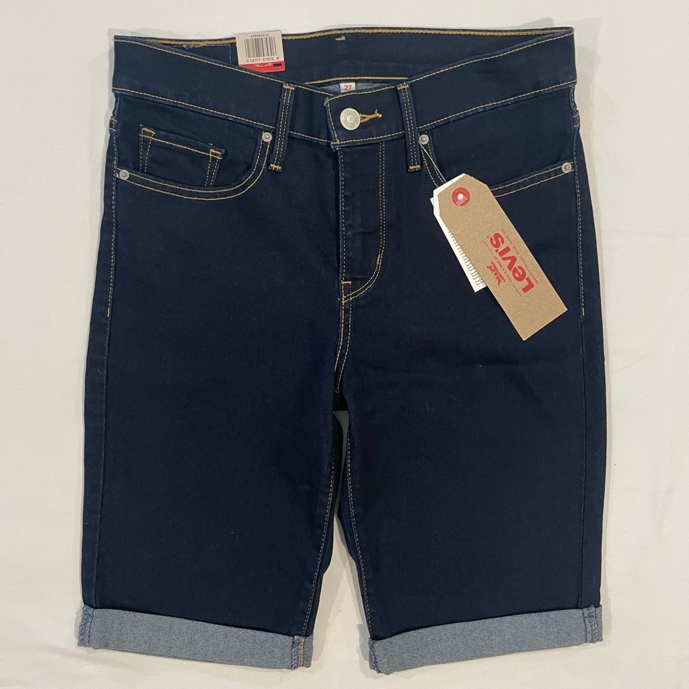 New Levi’s Bermuda Shorts Women 27 US 4 Denim Jean Shorts Royal Rinse Dark Wash